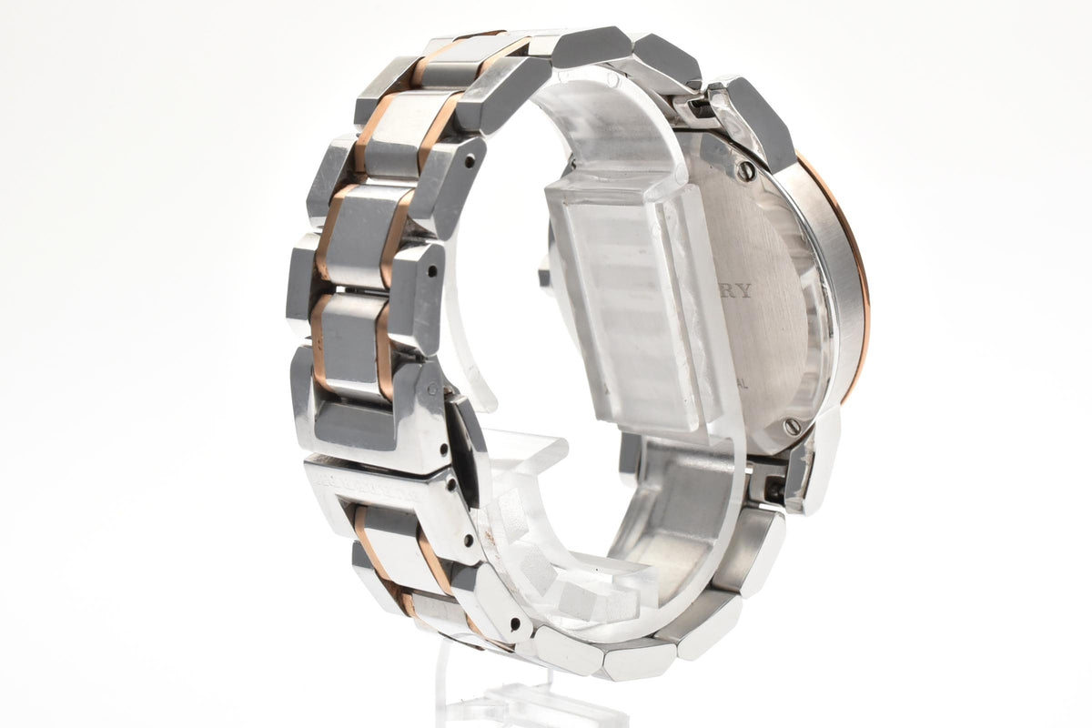 美品 BURBERRY バーバリー ザ・シティ BU9003 クォーツ デイト チェック文字盤 コンビ ローズゴールド ステンレス スイス製 サファイア メンズ 腕時計 稼働品