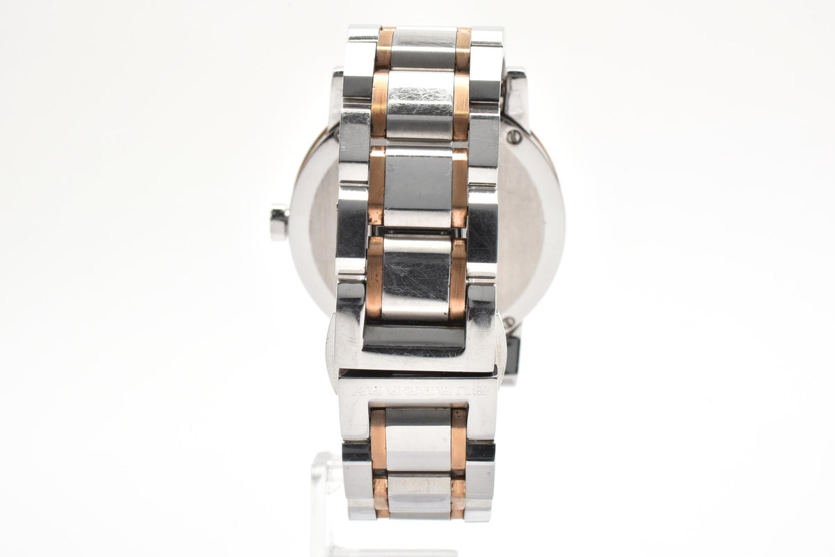 美品 BURBERRY バーバリー ザ・シティ BU9003 クォーツ デイト チェック文字盤 コンビ ローズゴールド ステンレス スイス製 サファイア メンズ 腕時計 稼働品