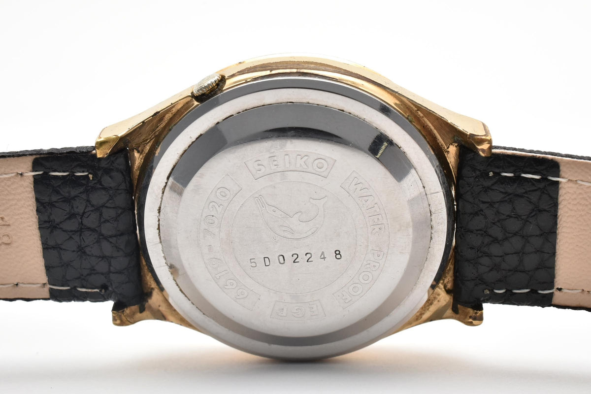 美品 SEIKO セイコー スポーツマチック5 6619-7020 自動巻き 21石 デイデイト ホワイト文字盤 ゴールドカラー レザーベルト ヴィンテージ 1965年 メンズ 腕時計 稼働品