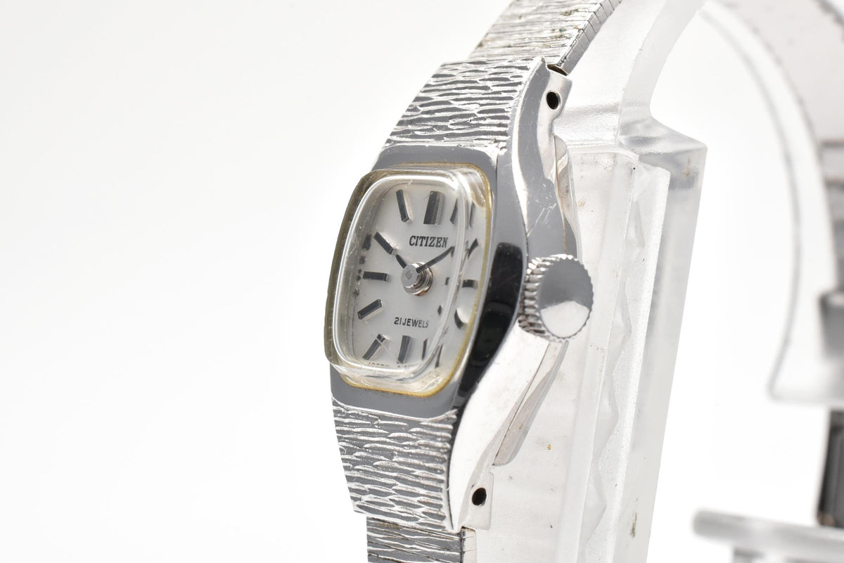 美品 CITIZEN シチズン 4-671741S 手巻き 21石 ホワイト文字盤 WGP ホワイトゴールドメッキ カクテルウォッチ ヴィンテージ 1970年代 レディース 腕時計 稼働品