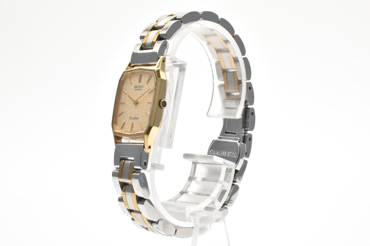 美品 SEIKO セイコー エクセリーヌ 8420-5750 クォーツ コンビ レクタングラー ゴールドカラー シャンパン文字盤 1980年代 レディース 腕時計 稼働品