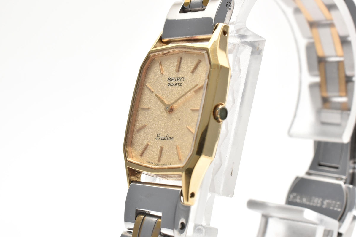 美品 SEIKO セイコー エクセリーヌ 8420-5750 クォーツ コンビ レクタングラー ゴールドカラー シャンパン文字盤 1980年代 レディース 腕時計 稼働品