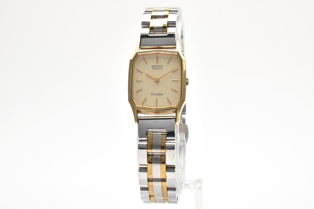 美品 SEIKO セイコー エクセリーヌ 8420-5750 クォーツ コンビ レクタングラー ゴールドカラー シャンパン文字盤 1980年代 レディース 腕時計 稼働品