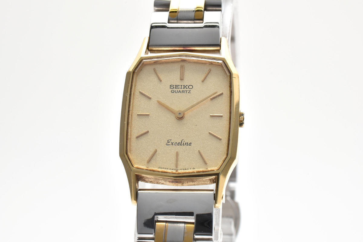 美品 SEIKO セイコー エクセリーヌ 8420-5750 クォーツ コンビ レクタングラー ゴールドカラー シャンパン文字盤 1980年代 レディース 腕時計 稼働品