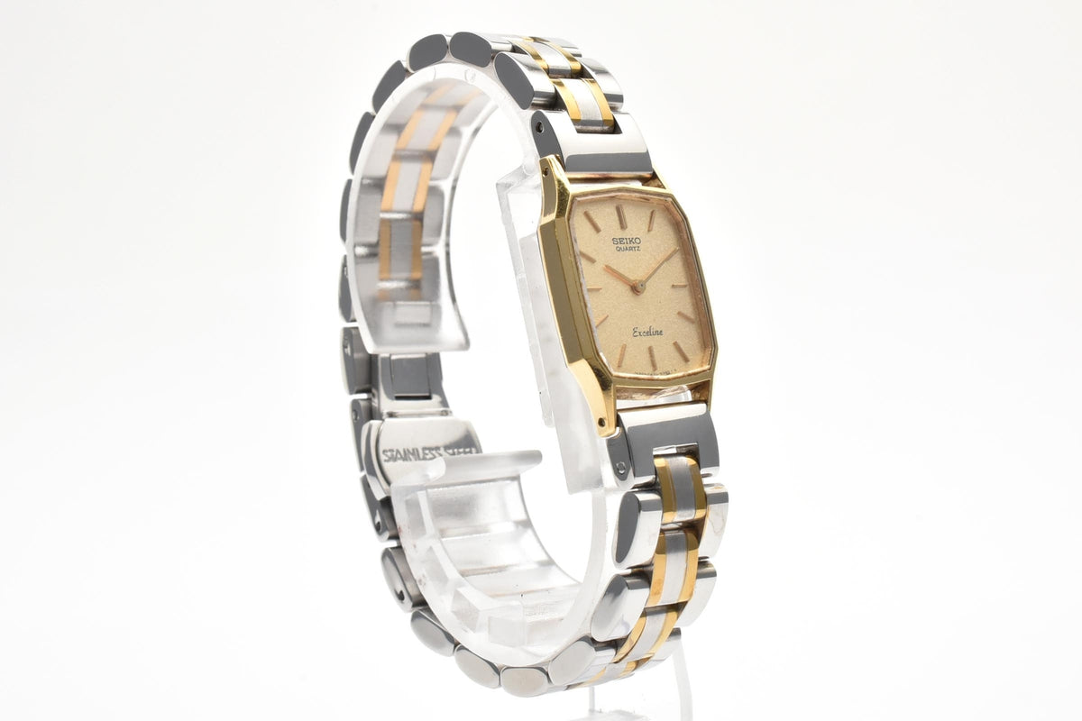 美品 SEIKO セイコー エクセリーヌ 8420-5750 クォーツ コンビ レクタングラー ゴールドカラー シャンパン文字盤 1980年代 レディース 腕時計 稼働品