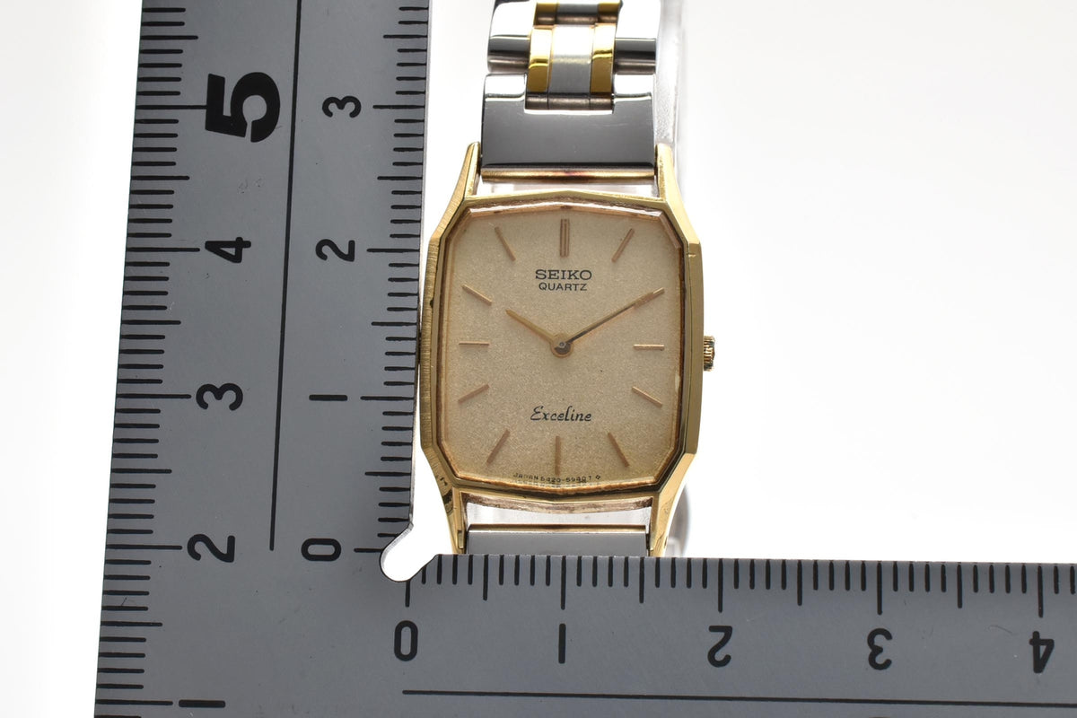 美品 SEIKO セイコー エクセリーヌ 8420-5750 クォーツ コンビ レクタングラー ゴールドカラー シャンパン文字盤 1980年代 レディース 腕時計 稼働品