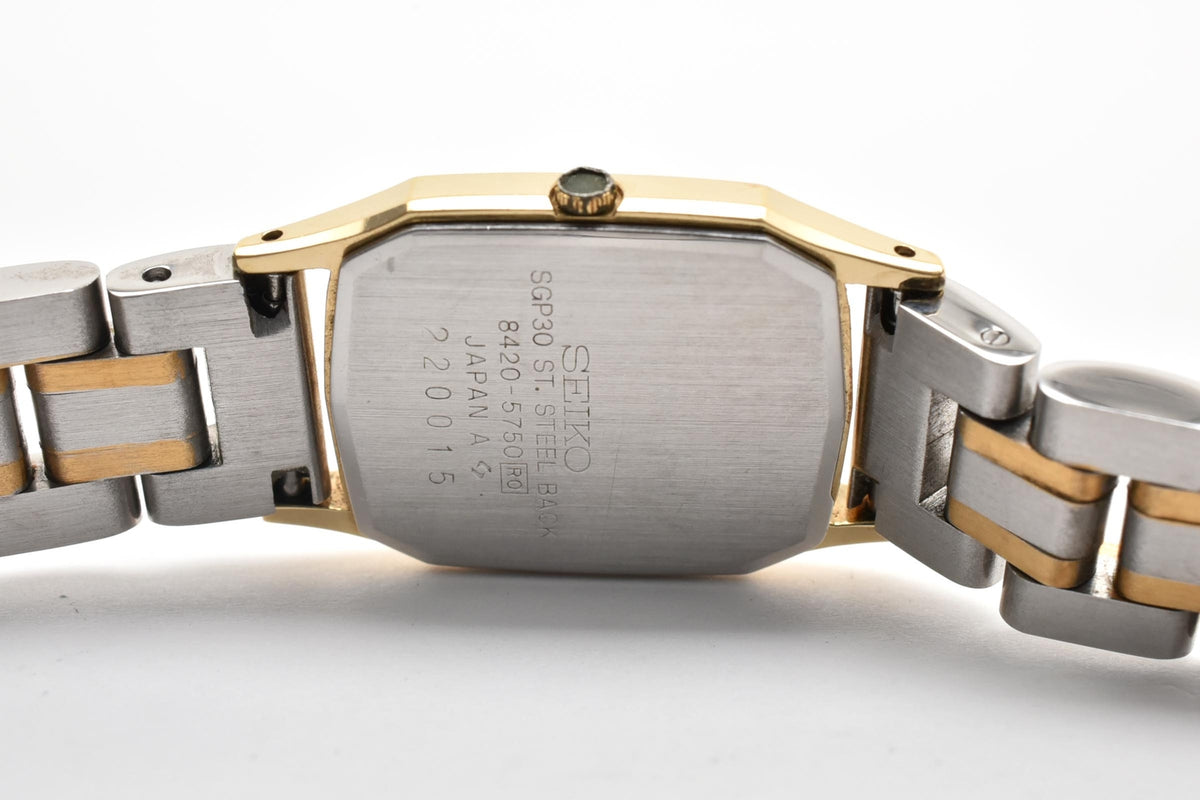 美品 SEIKO セイコー エクセリーヌ 8420-5750 クォーツ コンビ レクタングラー ゴールドカラー シャンパン文字盤 1980年代 レディース 腕時計 稼働品