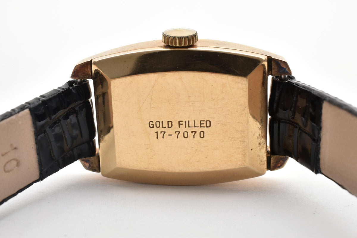 美品 SEIKO セイコー 17-7070 手巻き ブルー文字盤 GOLD FILLED 金張り トノー カクテルウォッチ レザーベルト ヴィンテージ 1970年代 レディース 腕時計 稼働品