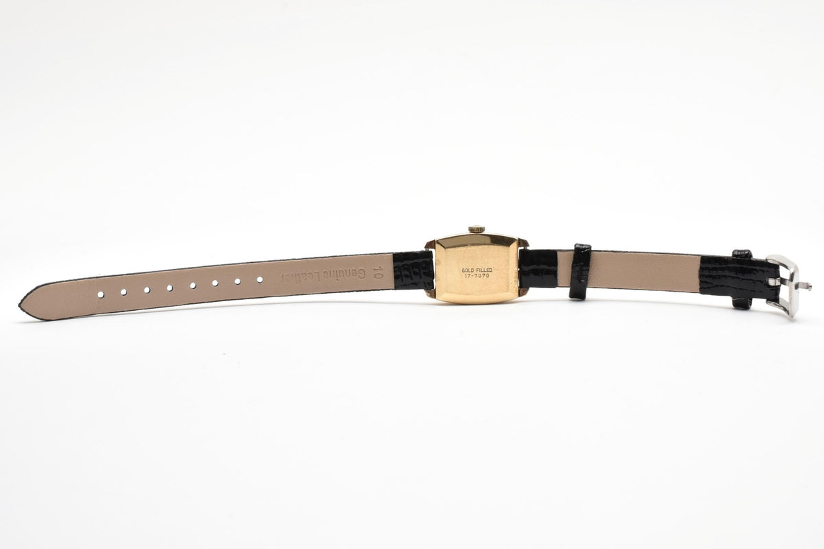 美品 SEIKO セイコー 17-7070 手巻き ブルー文字盤 GOLD FILLED 金張り トノー カクテルウォッチ レザーベルト ヴィンテージ 1970年代 レディース 腕時計 稼働品
