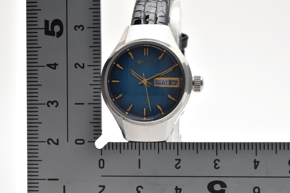 美品 SEIKO セイコー 2706-0310 自動巻き デイデイト ブルー文字盤 ステンレス レザーベルト ヴィンテージ 1974年 レディース 腕時計 稼働品