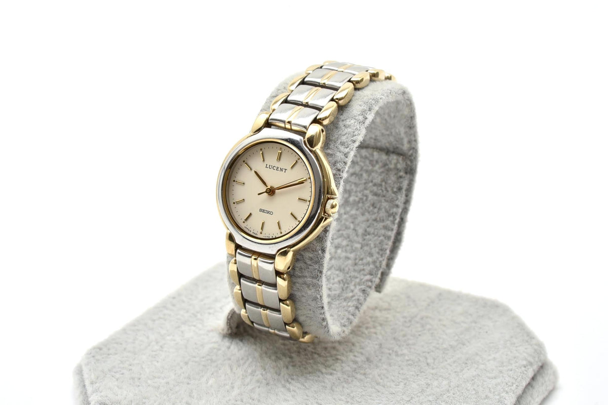 美品 SEIKO セイコー ルーセント 4N21-0610 クォーツ コンビ クリーム文字盤 1990年代 レディース 腕時計 稼働品