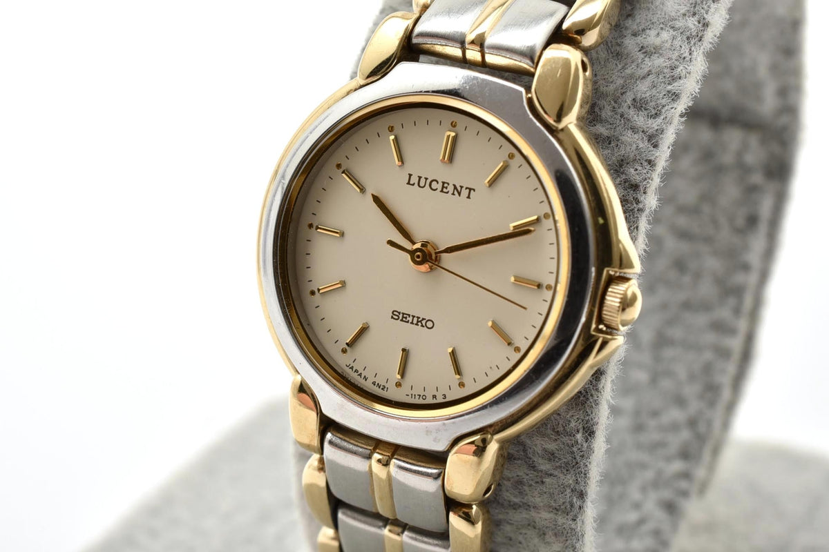 美品 SEIKO セイコー ルーセント 4N21-0610 クォーツ コンビ クリーム文字盤 1990年代 レディース 腕時計 稼働品
