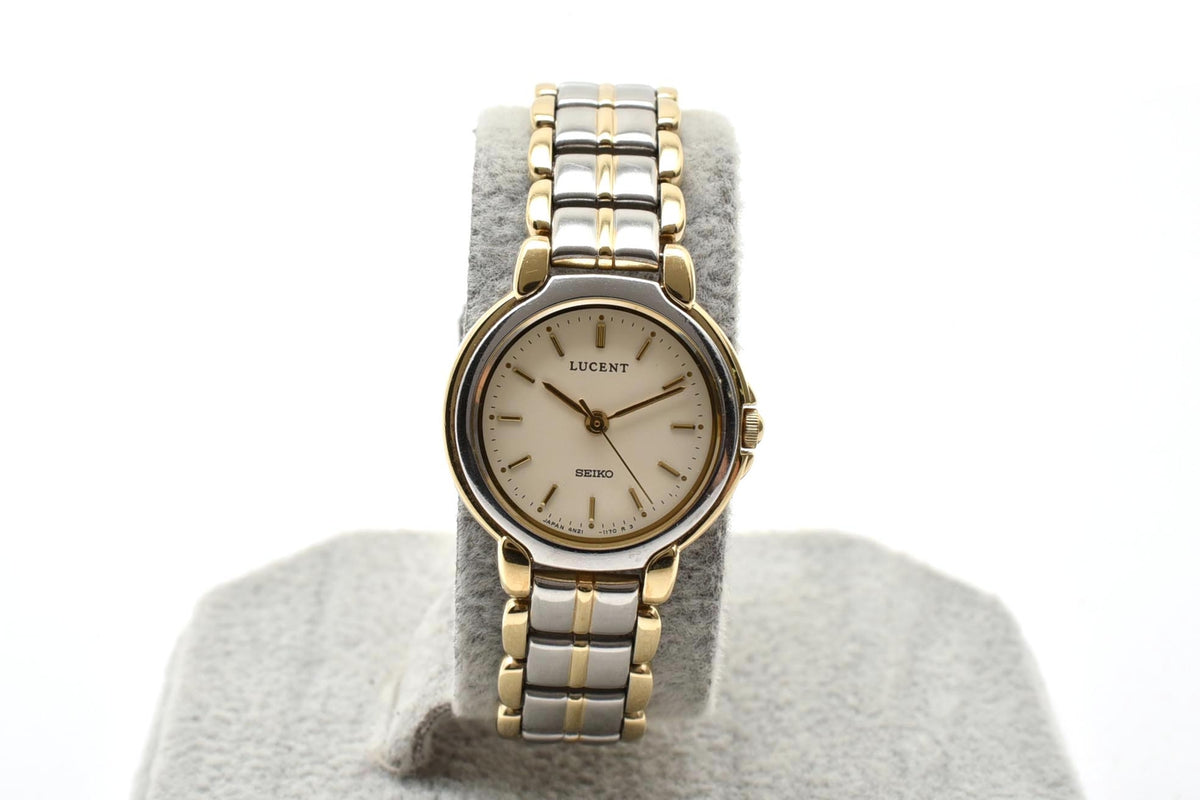 美品 SEIKO セイコー ルーセント 4N21-0610 クォーツ コンビ クリーム文字盤 1990年代 レディース 腕時計 稼働品