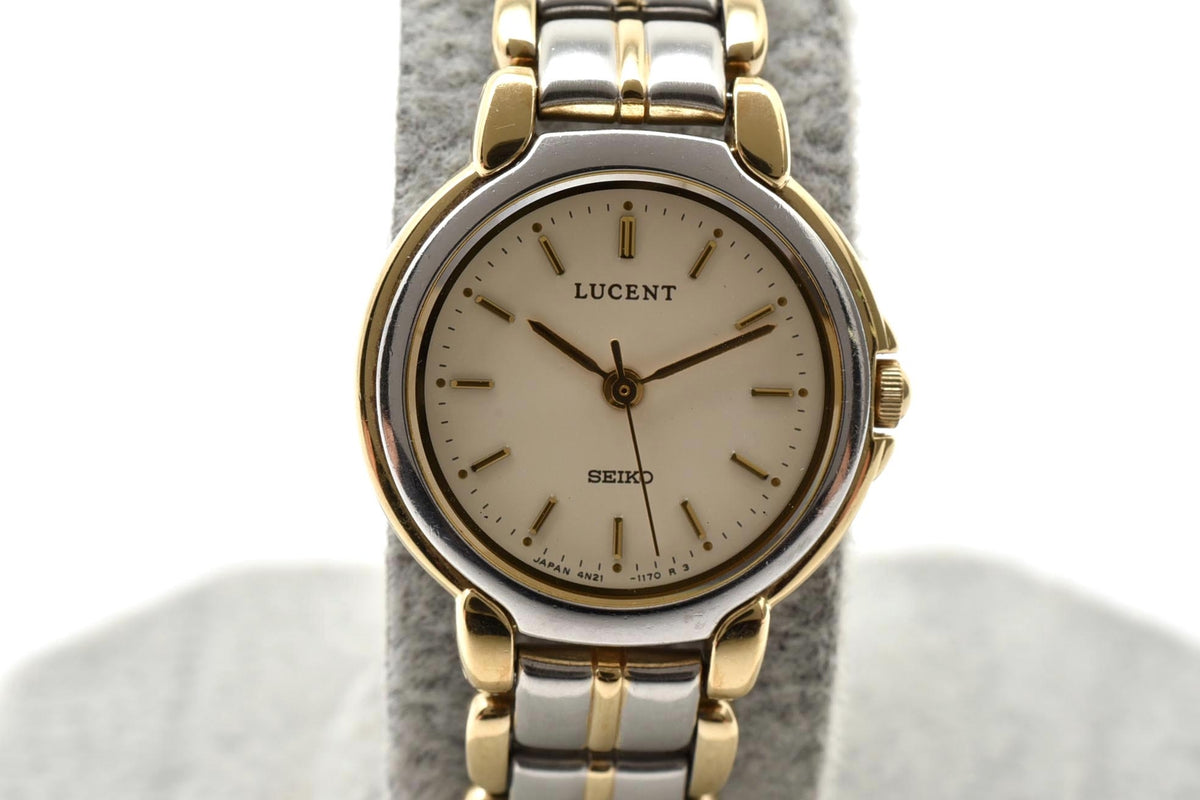 美品 SEIKO セイコー ルーセント 4N21-0610 クォーツ コンビ クリーム文字盤 1990年代 レディース 腕時計 稼働品