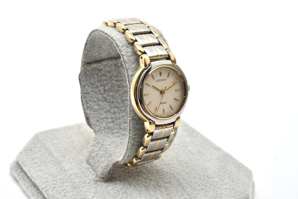 美品 SEIKO セイコー ルーセント 4N21-0610 クォーツ コンビ クリーム文字盤 1990年代 レディース 腕時計 稼働品