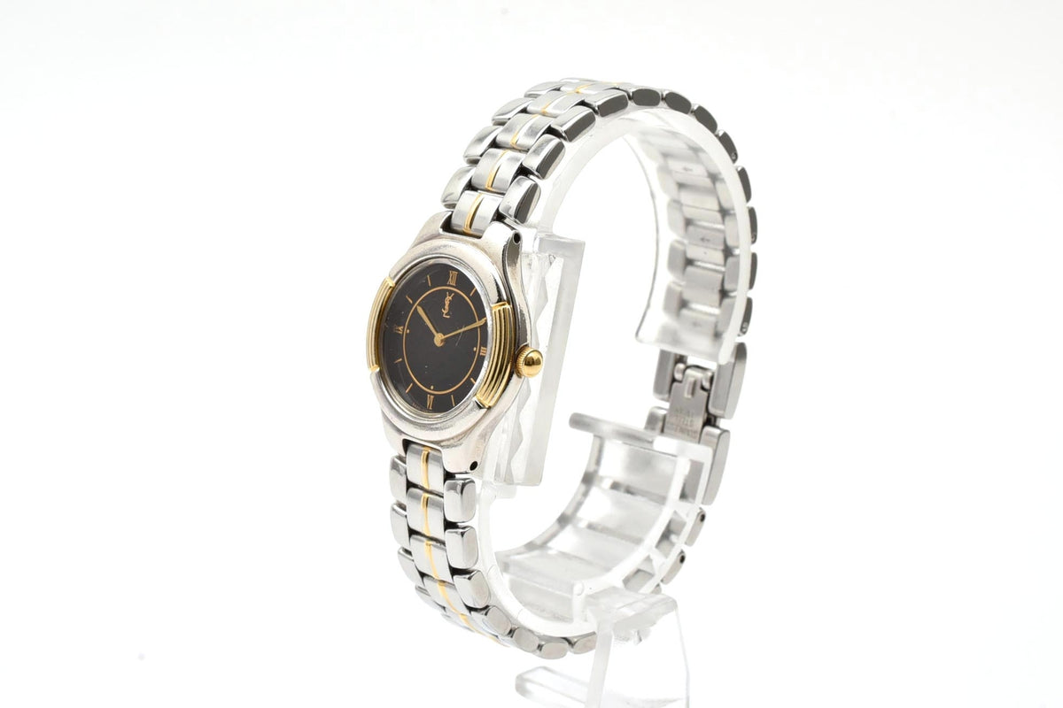 美品 Yves Saint Laurent イヴ・サンローラン 5420-F44557Y クォーツ コンビ ブラック文字盤 ローマ数字 レディース 腕時計 稼働品
