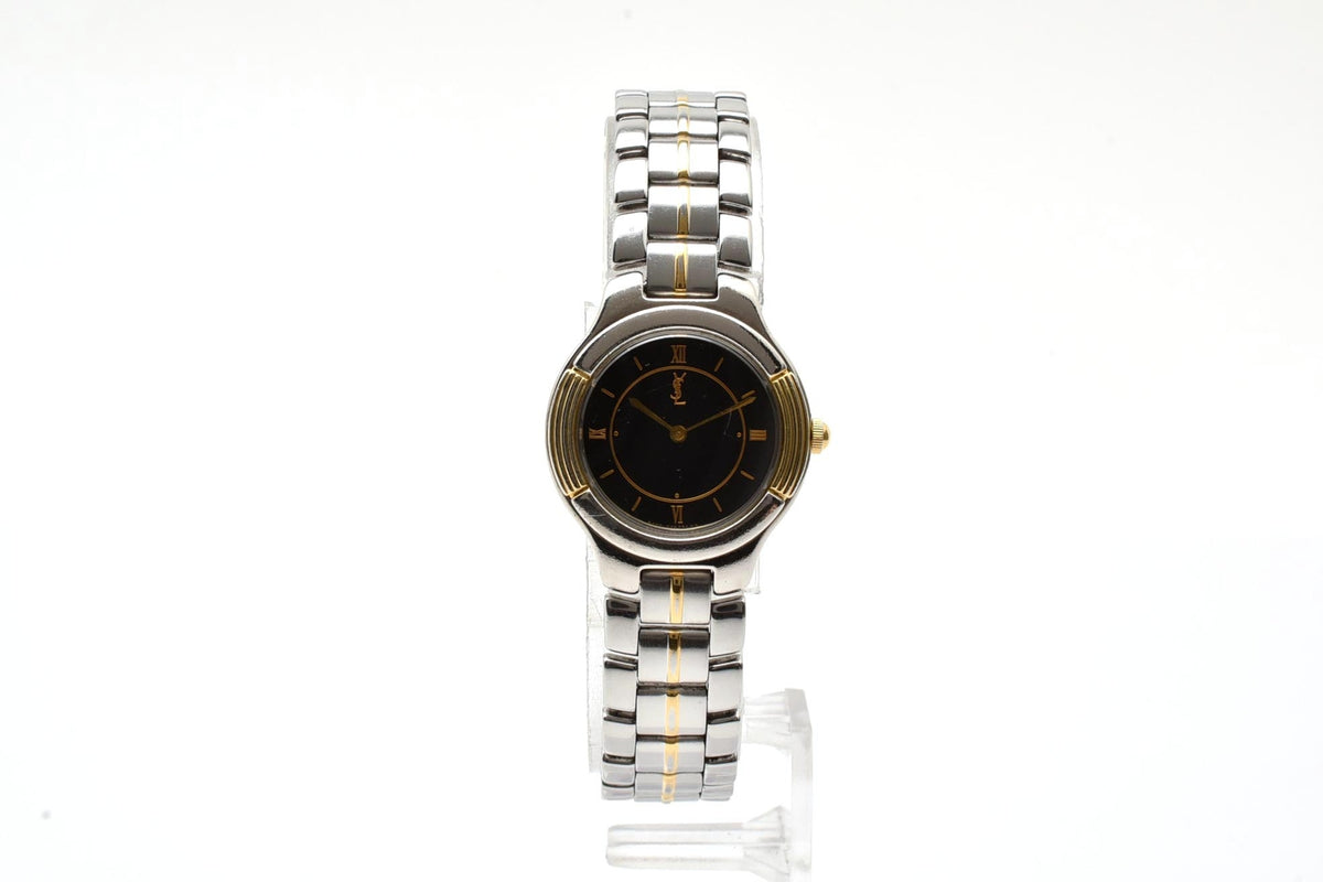 美品 Yves Saint Laurent イヴ・サンローラン 5420-F44557Y クォーツ コンビ ブラック文字盤 ローマ数字 レディース 腕時計 稼働品