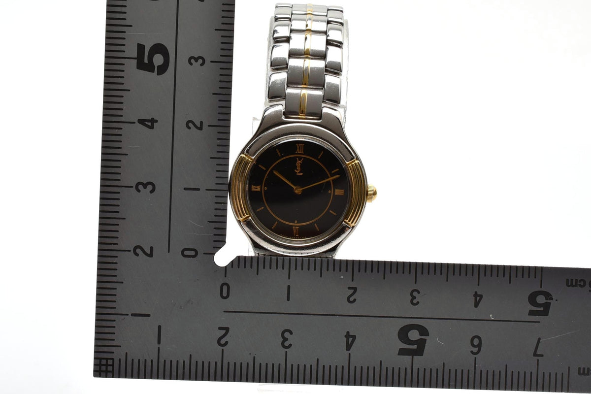 美品 Yves Saint Laurent イヴ・サンローラン 5420-F44557Y クォーツ コンビ ブラック文字盤 ローマ数字 レディース 腕時計 稼働品
