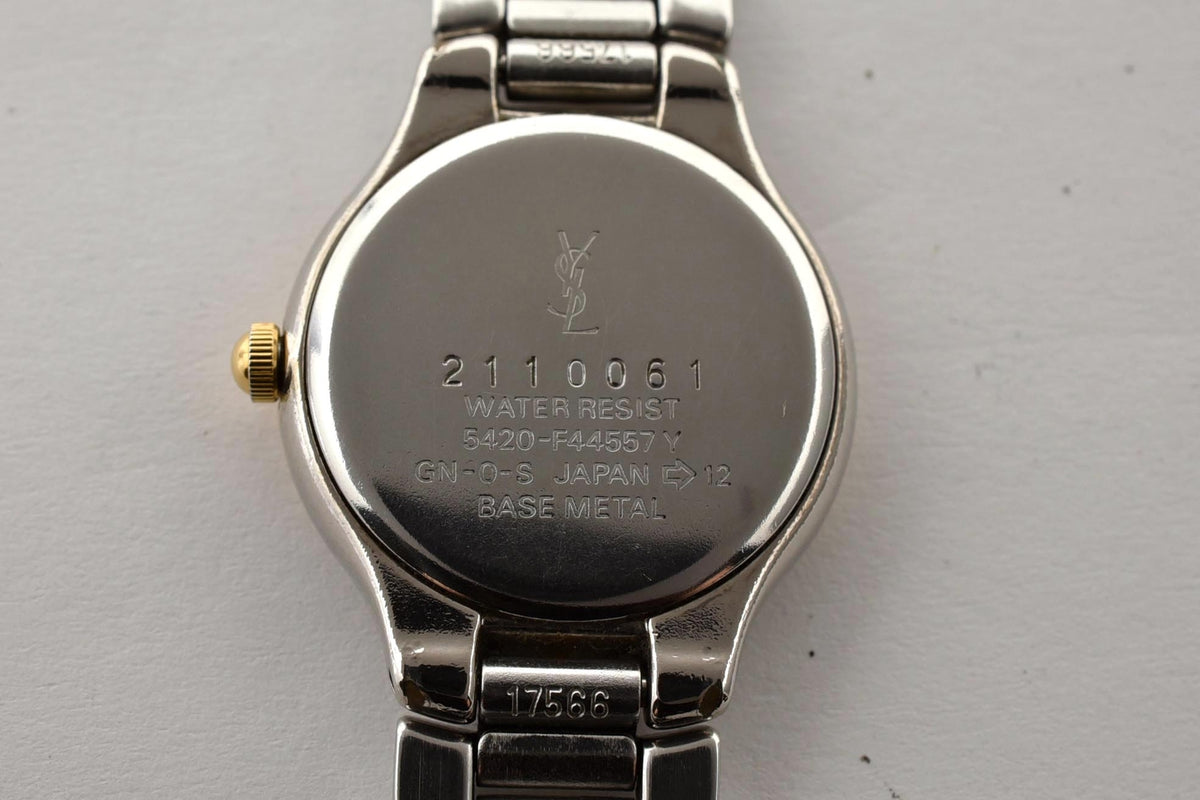 美品 Yves Saint Laurent イヴ・サンローラン 5420-F44557Y クォーツ コンビ ブラック文字盤 ローマ数字 レディース 腕時計 稼働品