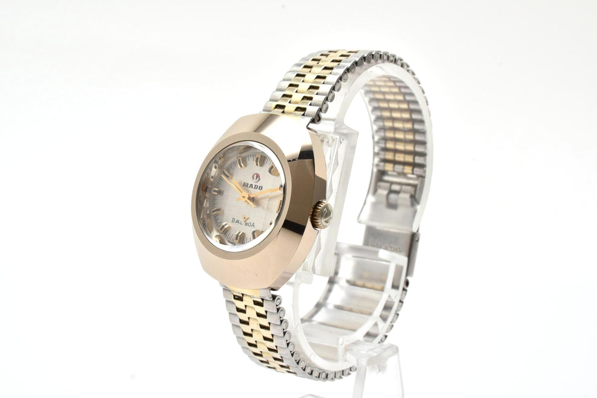 美品 RADO ラドー バルボア 891493A 自動巻き デイト シルバー文字盤 ゴールドカラー コンビブレス トノー スイス製 ヴィンテージ 1970年代 レディース 腕時計 稼働品