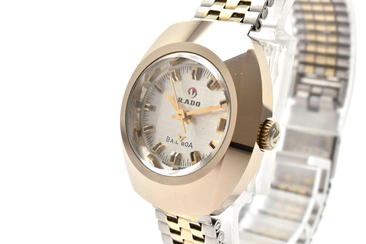美品 RADO ラドー バルボア 891493A 自動巻き デイト シルバー文字盤 ゴールドカラー コンビブレス トノー スイス製 ヴィンテージ 1970年代 レディース 腕時計 稼働品