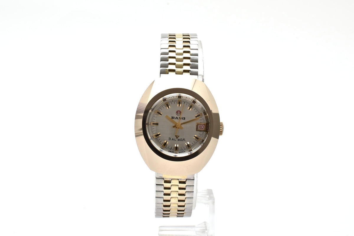 美品 RADO ラドー バルボア 891493A 自動巻き デイト シルバー文字盤 ゴールドカラー コンビブレス トノー スイス製 ヴィンテージ 1970年代 レディース 腕時計 稼働品