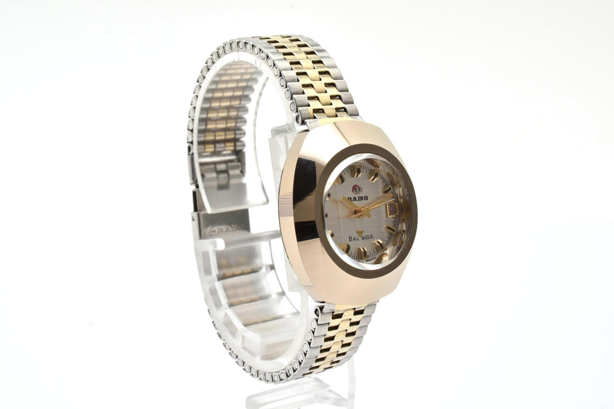 美品 RADO ラドー バルボア 891493A 自動巻き デイト シルバー文字盤 ゴールドカラー コンビブレス トノー スイス製 ヴィンテージ 1970年代 レディース 腕時計 稼働品