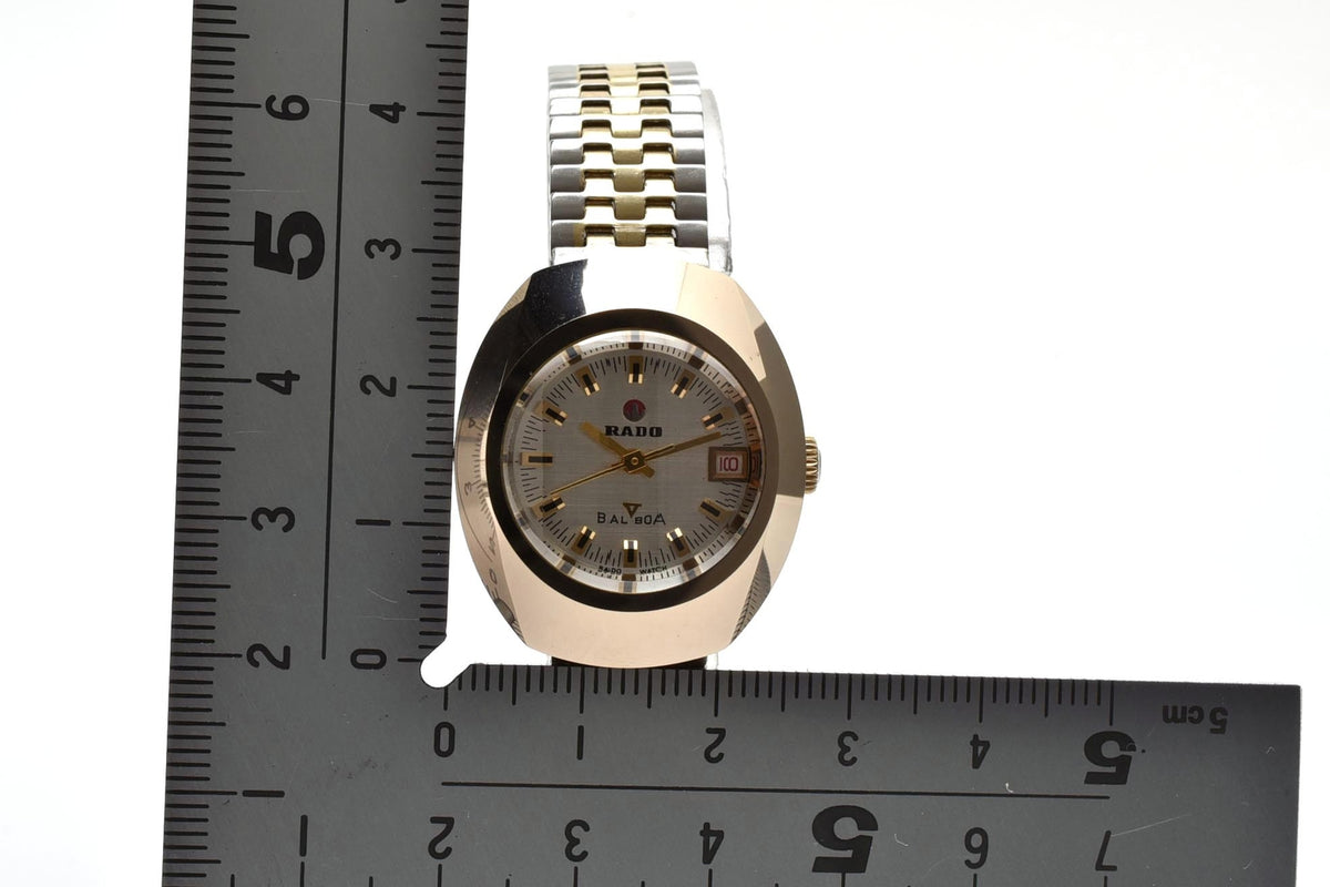 美品 RADO ラドー バルボア 891493A 自動巻き デイト シルバー文字盤 ゴールドカラー コンビブレス トノー スイス製 ヴィンテージ 1970年代 レディース 腕時計 稼働品