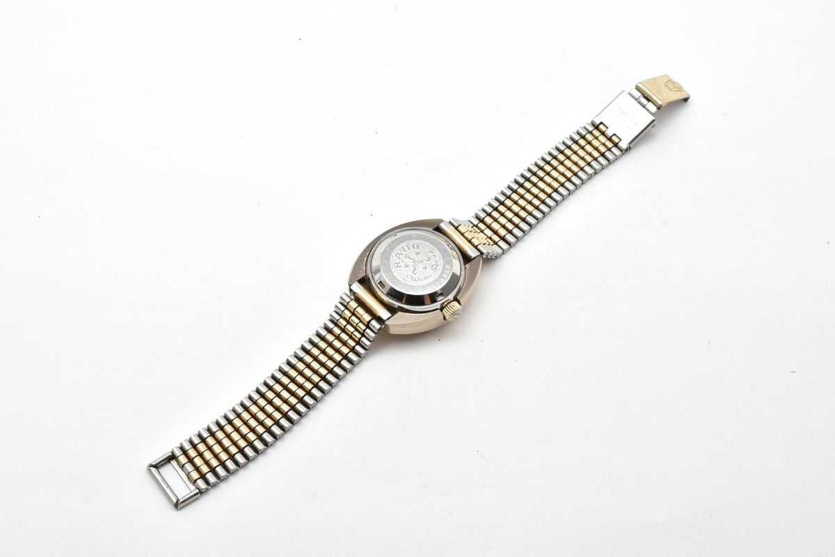 美品 RADO ラドー バルボア 891493A 自動巻き デイト シルバー文字盤 ゴールドカラー コンビブレス トノー スイス製 ヴィンテージ 1970年代 レディース 腕時計 稼働品
