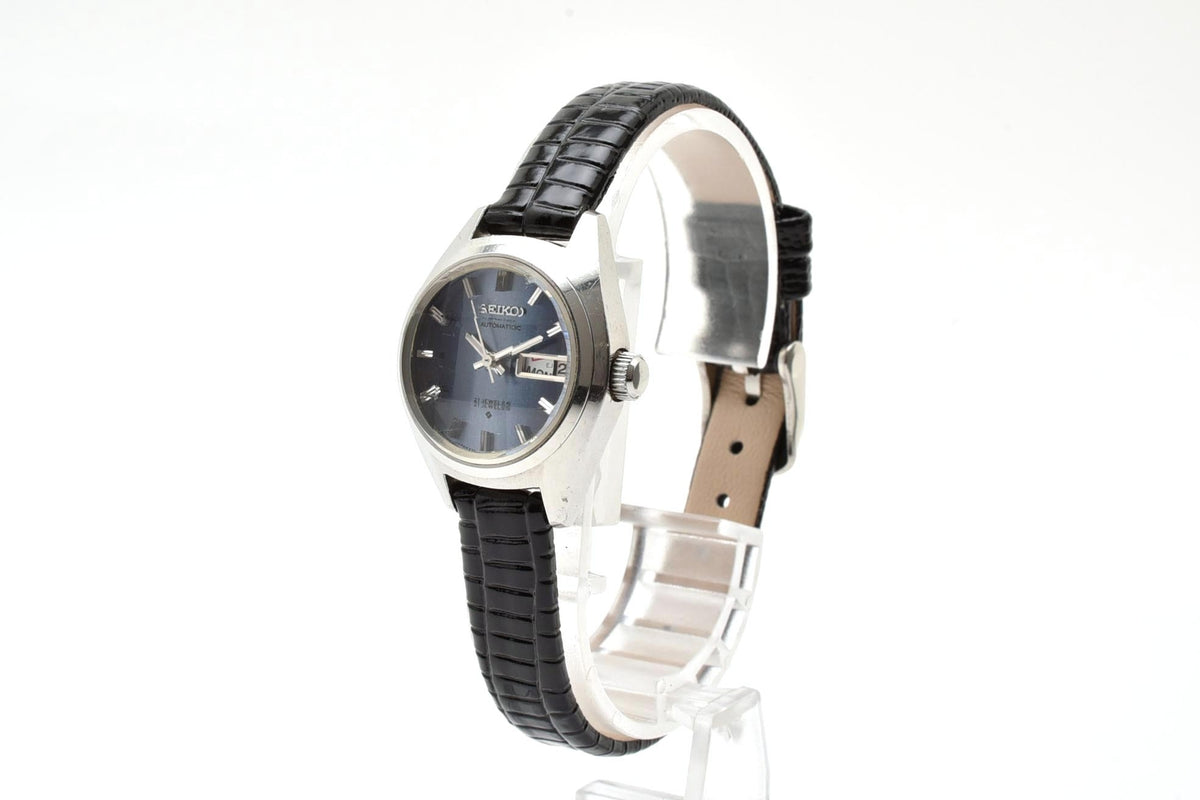 美品 SEIKO セイコー 2706-0170 自動巻き 21石 デイデイト ブルー文字盤 ステンレス レザーベルト ヴィンテージ 1972年 レディース 腕時計 稼働品