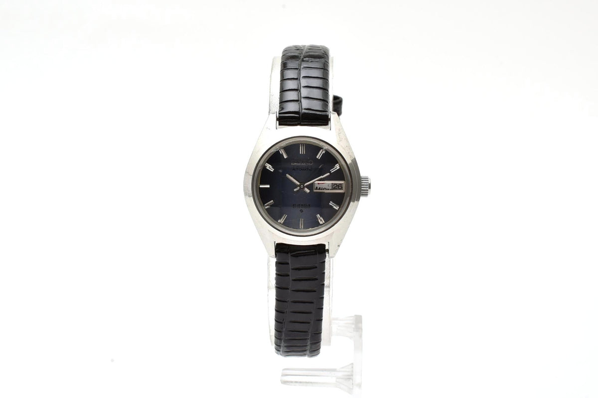 美品 SEIKO セイコー 2706-0170 自動巻き 21石 デイデイト ブルー文字盤 ステンレス レザーベルト ヴィンテージ 1972年 レディース 腕時計 稼働品
