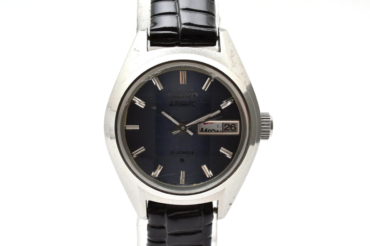 美品 SEIKO セイコー 2706-0170 自動巻き 21石 デイデイト ブルー文字盤 ステンレス レザーベルト ヴィンテージ 1972年 レディース 腕時計 稼働品