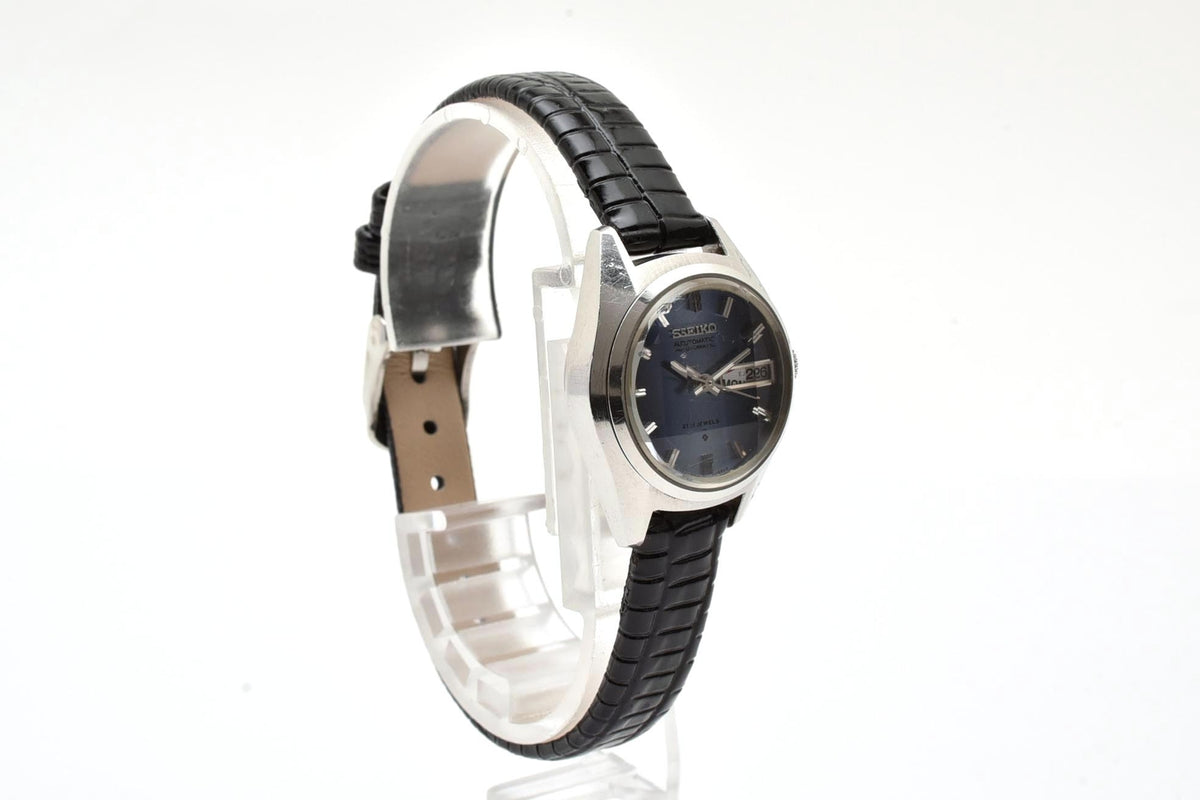 美品 SEIKO セイコー 2706-0170 自動巻き 21石 デイデイト ブルー文字盤 ステンレス レザーベルト ヴィンテージ 1972年 レディース 腕時計 稼働品