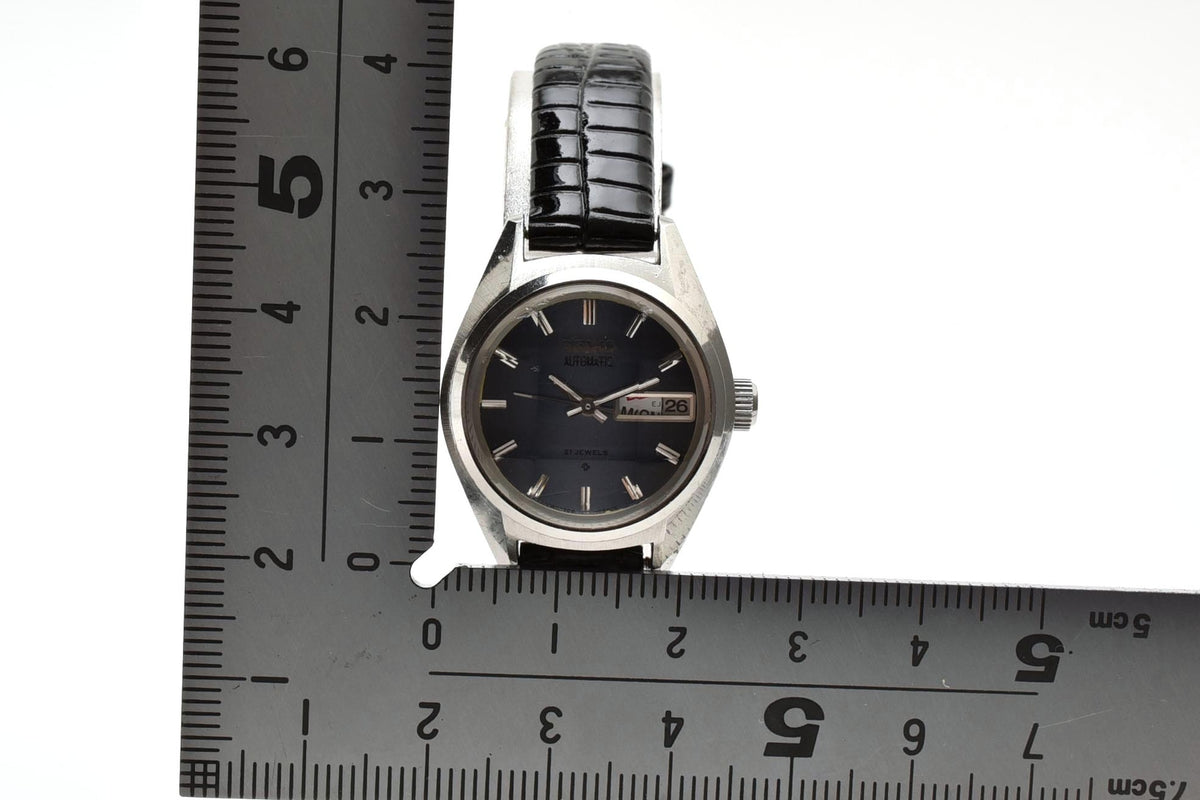 美品 SEIKO セイコー 2706-0170 自動巻き 21石 デイデイト ブルー文字盤 ステンレス レザーベルト ヴィンテージ 1972年 レディース 腕時計 稼働品
