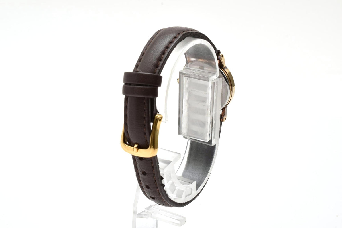 美品 SEIKO セイコー エクセリーヌ 4N21-0180 クォーツ ゴールドカラー シャンパン文字盤 レザーベルト 記念刻印 1990年代 レディース 腕時計 稼働品