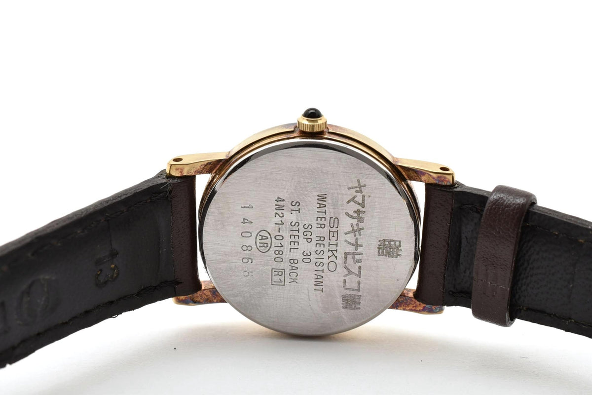 美品 SEIKO セイコー エクセリーヌ 4N21-0180 クォーツ ゴールドカラー シャンパン文字盤 レザーベルト 記念刻印 1990年代 レディース 腕時計 稼働品