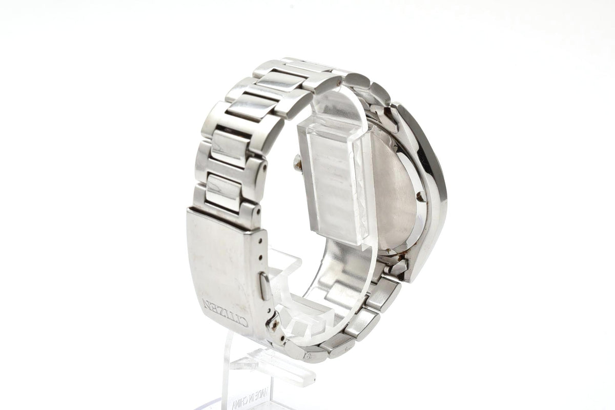 美品 CITIZEN シチズン エコドライブ 電波 H415-S038294 ソーラー デイト ステンレス ゴールドベゼル コンビ アイボリー文字盤 10気圧防水 メンズ 腕時計 稼働品