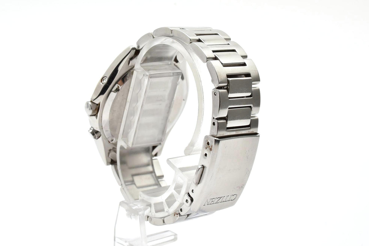 美品 CITIZEN シチズン エコドライブ 電波 H415-S038294 ソーラー デイト ステンレス ゴールドベゼル コンビ アイボリー文字盤 10気圧防水 メンズ 腕時計 稼働品