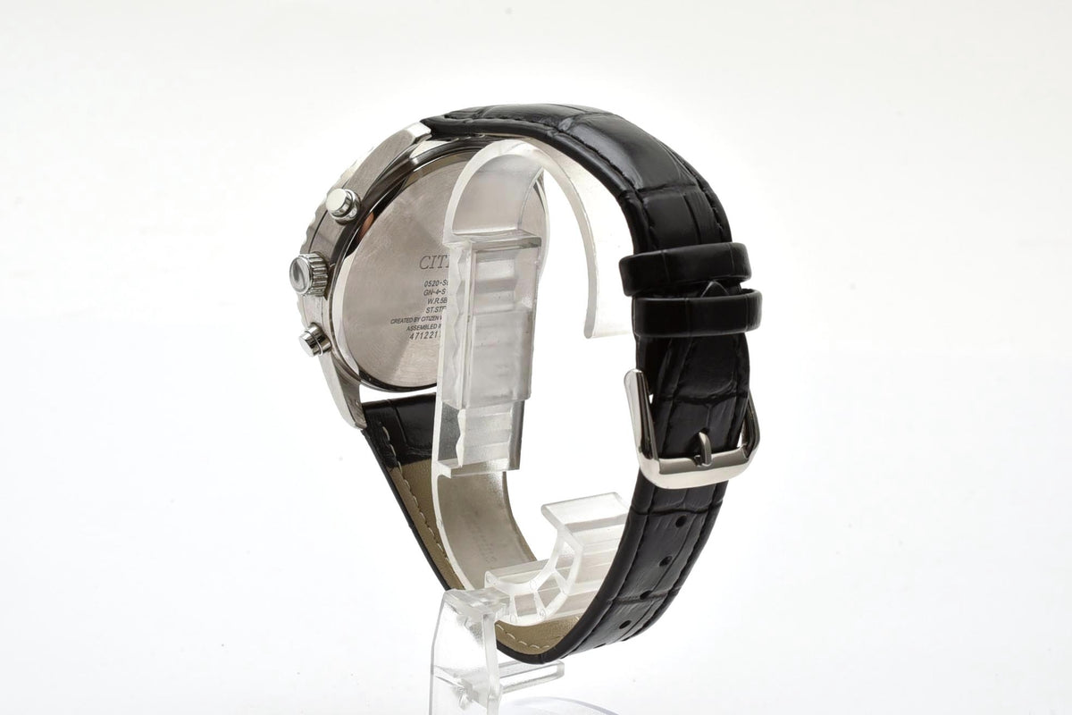 美品 CITIZEN シチズン クロノグラフ 0520-S094127 クォーツ パンダ文字盤 タキメーター デイト ステンレス レザーベルト 5気圧防水 メンズ 腕時計 稼働品