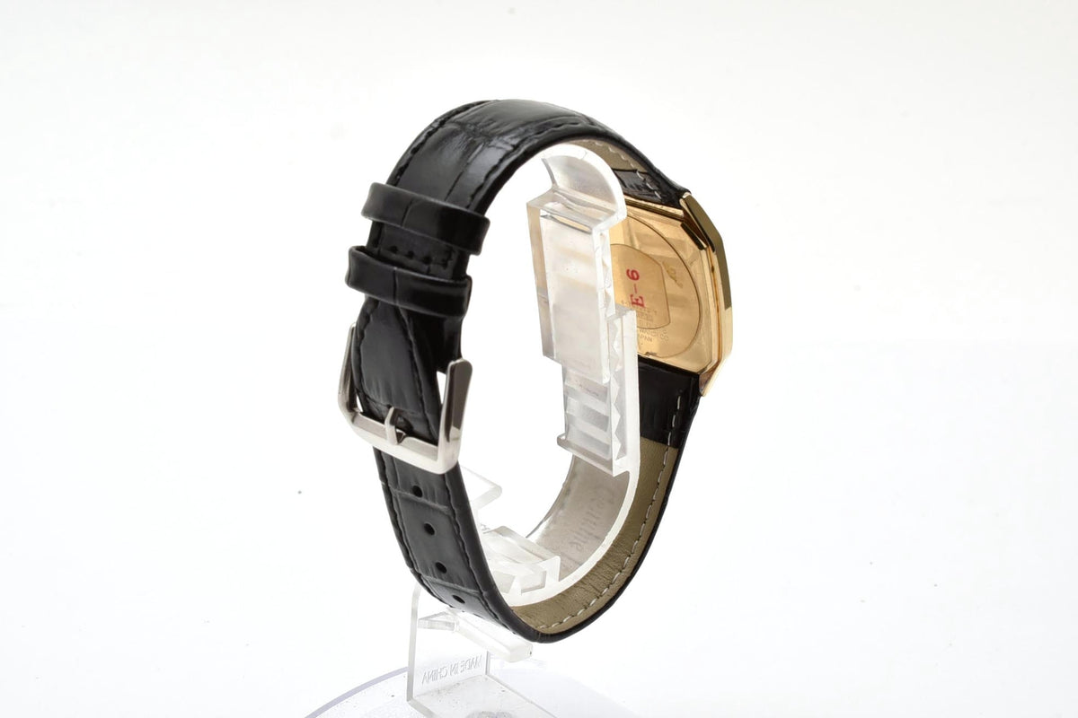 美品 CITIZEN シチズン エクシード 4-797272Y クォーツ 超薄型 金メッキ クッション ゴールド文字盤 レザーベルト ヴィンテージ 1980年代 ユニセックス 腕時計 稼働品