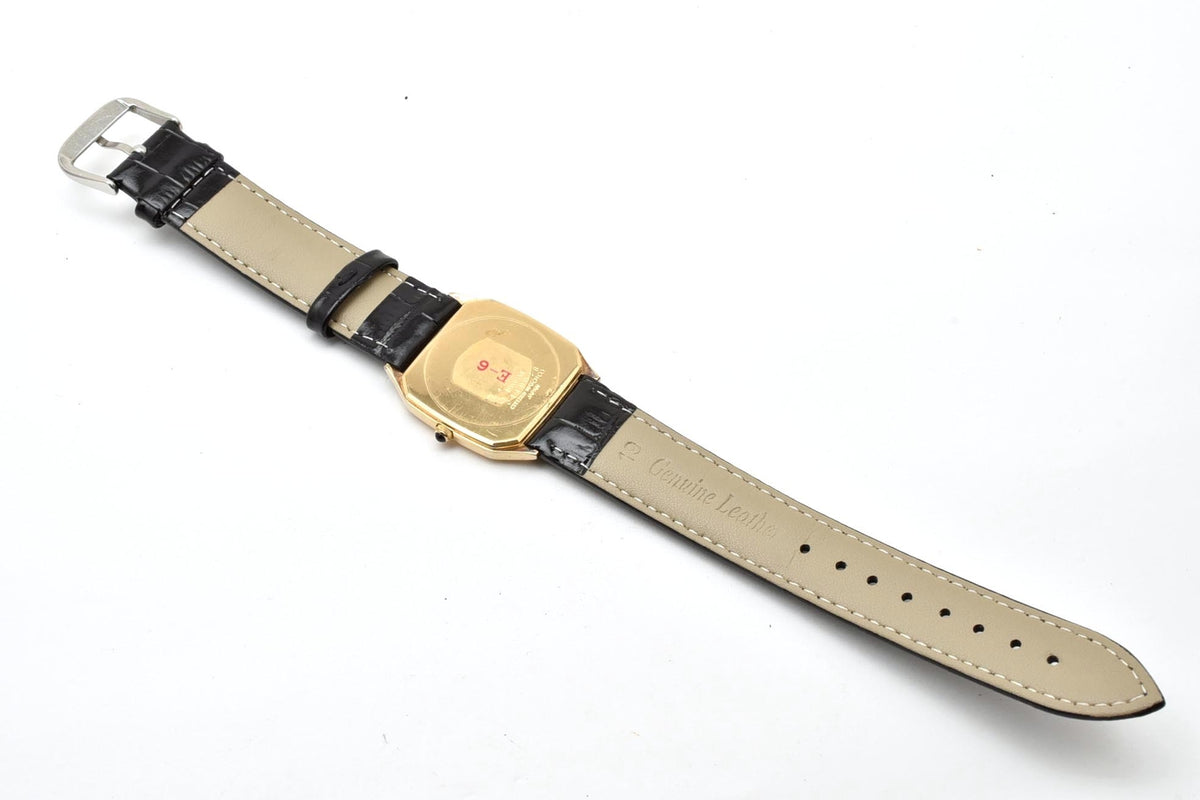美品 CITIZEN シチズン エクシード 4-797272Y クォーツ 超薄型 金メッキ クッション ゴールド文字盤 レザーベルト ヴィンテージ 1980年代 ユニセックス 腕時計 稼働品
