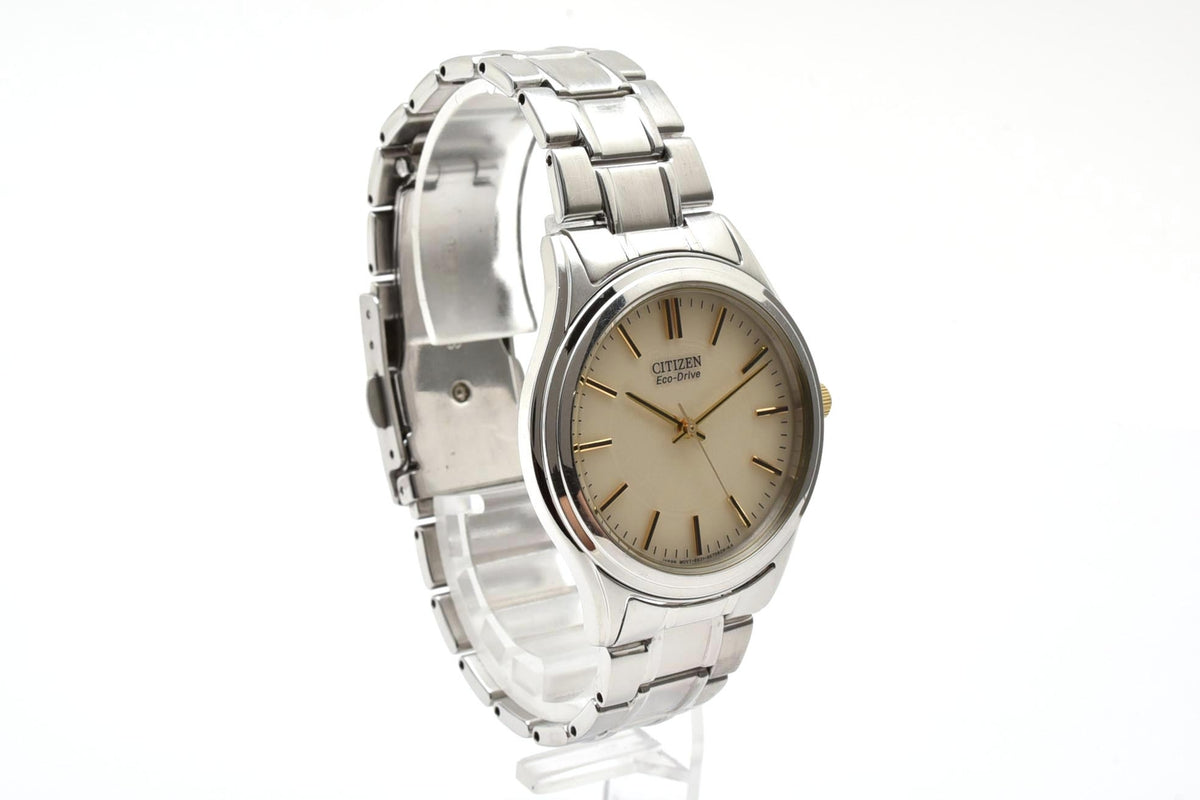 美品 CITIZEN シチズン エコドライブ E031-S048419 ソーラー 薄型 ステンレス アイボリー文字盤 ドレスウォッチ メンズ 腕時計 稼働品