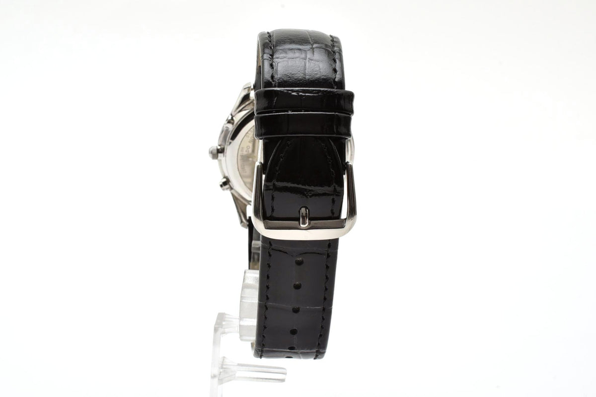 美品 CITIZEN シチズン エコドライブ 電波 H415-S112907 ソーラー デイト ブラック文字盤 ローマン 薄型 ステンレス レザーベルト 5気圧防水 メンズ 腕時計 稼働品