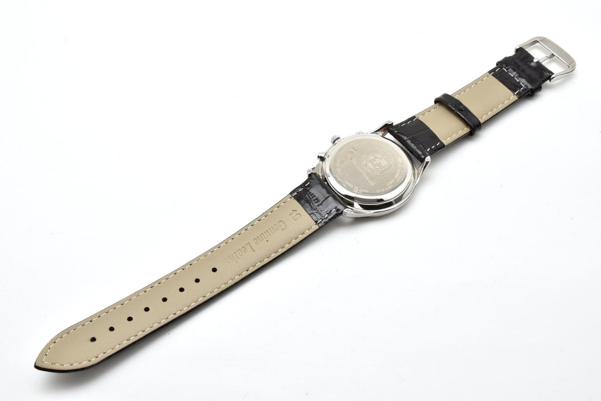 美品 CITIZEN シチズン エコドライブ 電波 H415-S112907 ソーラー デイト ブラック文字盤 ローマン 薄型 ステンレス レザーベルト 5気圧防水 メンズ 腕時計 稼働品