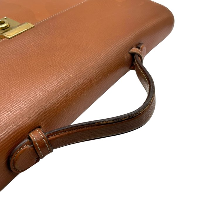 LOEWE ロエベ アナグラム エンボス レザー ビジネスバッグ ブリーフケース ブラウン ゴールド金具 ヴィンテージ k13
