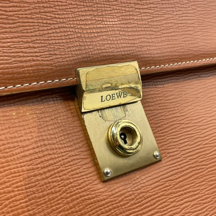 LOEWE ロエベ アナグラム エンボス レザー ビジネスバッグ ブリーフケース ブラウン ゴールド金具 ヴィンテージ k13