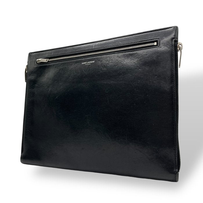 Saint Laurent Paris サンローラン パリ レザー クラッチバッグ ブラック シルバー金具 397294 セカンドバッグ メンズ レディース D7