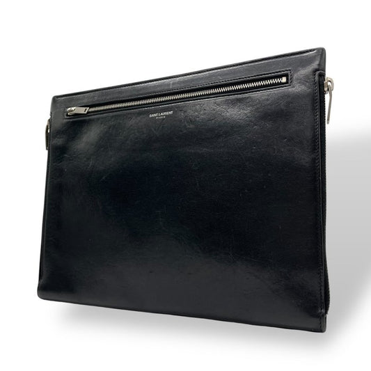 Saint Laurent Paris サンローラン パリ レザー クラッチバッグ ブラック シルバー金具 397294 セカンドバッグ メンズ レディース D7