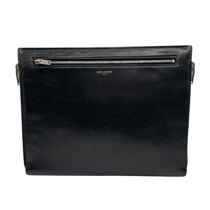 Saint Laurent Paris サンローラン パリ レザー クラッチバッグ ブラック シルバー金具 397294 セカンドバッグ メンズ レディース D7