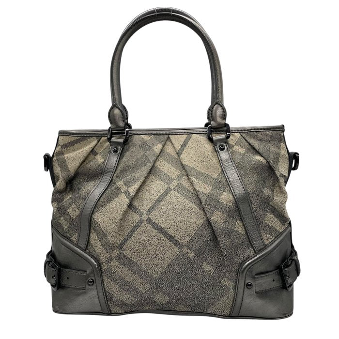 Burberry バーバリー ノバチェック キャンバス レザー 2WAY トートバッグ ショルダーバッグ グレージュ グレー ブラック金具 レディース A